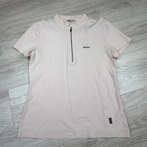 Barbour Saddle Polo Womens 12 Pale Pink Quarter Zip Short Sleeve‎ Shirt LML0335